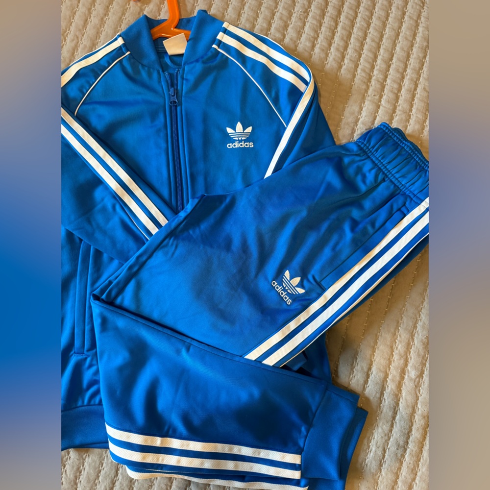 NWT Adidas Blue Track Pants and Zip Up Jacket Set